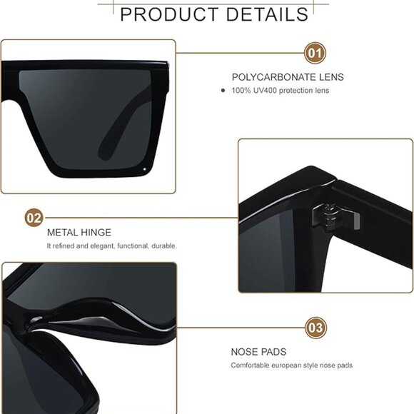 2 Pack Square Oversized Sunglasses for Women Men Big Flat Top Fashion main image 3